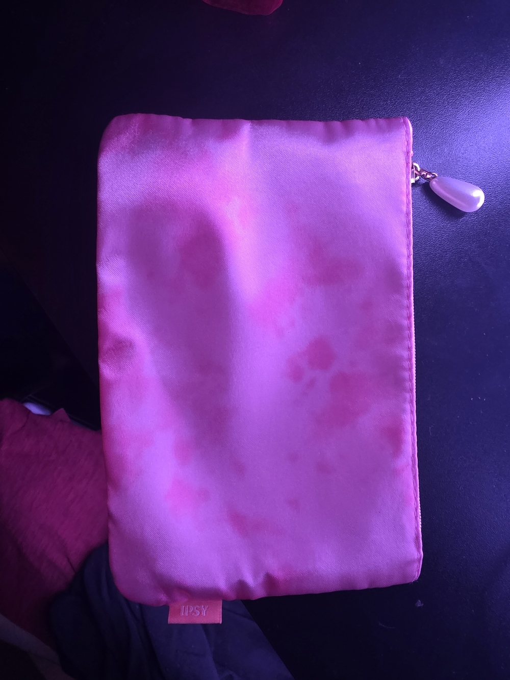 ipsy Pink Tie-Dye Satin Cosmetic Pouch with Teardrop Pull